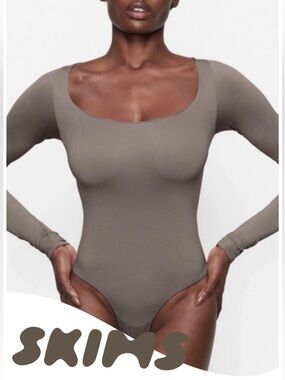 Skims Brown Women's Long Sleeve Stretch Slimming Bodysuit L/XL Regular